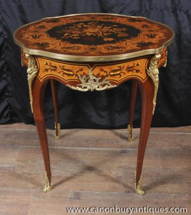 Louis XV Side Table Marquetry Inlay Centre Tables